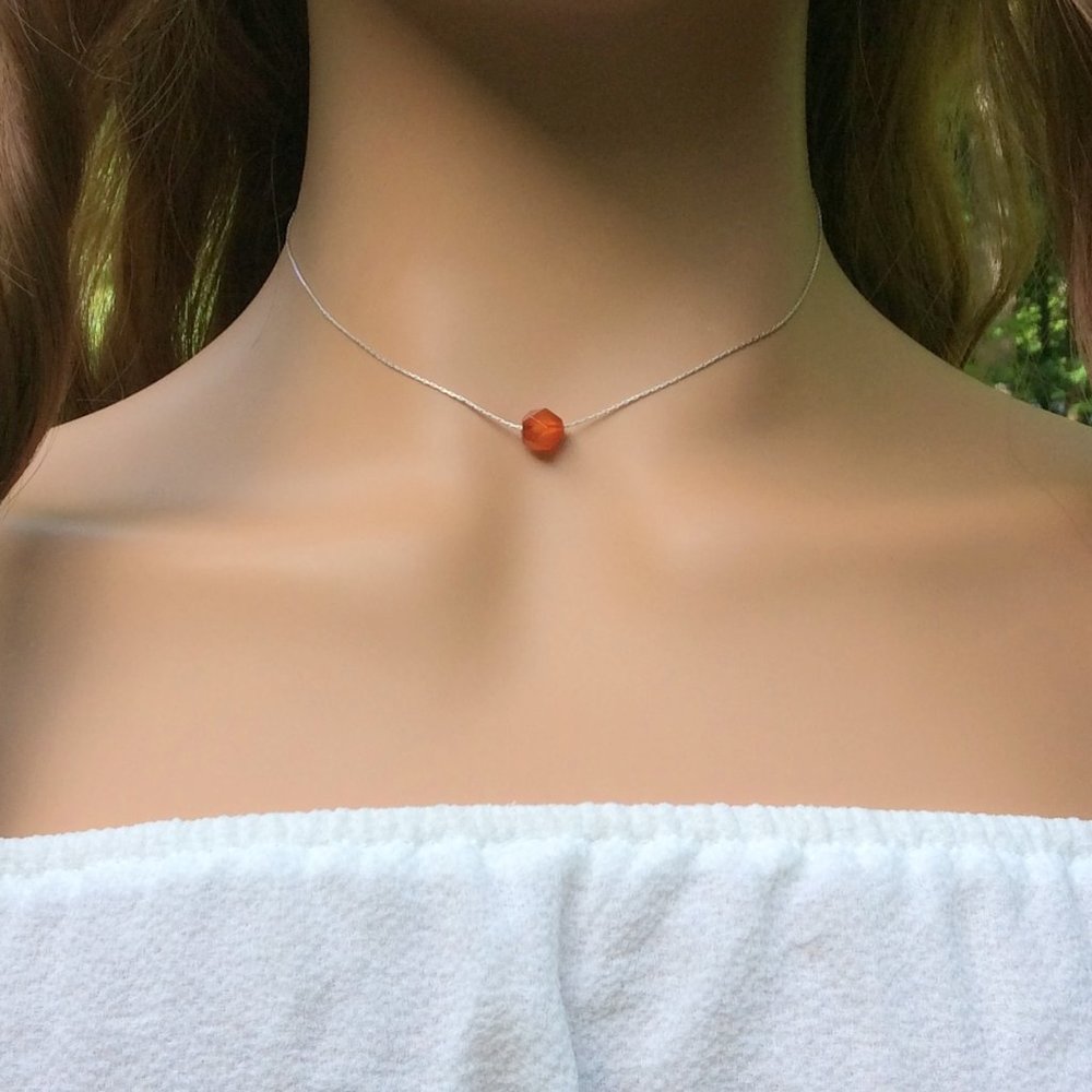 Carnelian choker necklace Sterling Silver - Sacral chakra - healing necklace